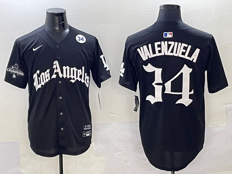 Men Los Angeles Dodgers 34 Valenzuela Black Five generations Joint Name 2025 Nike MLB Jersey style 42